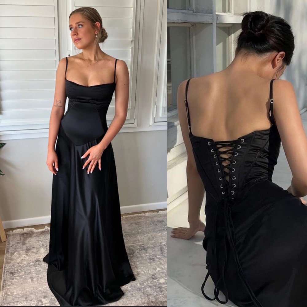House of CB Black Satin Corset-Back Maxi Dress - Picture 3 of 11